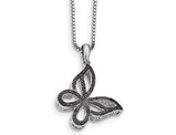 Black Accent Diamond Butterfly Pendant Necklace in Sterling Silver with Chain